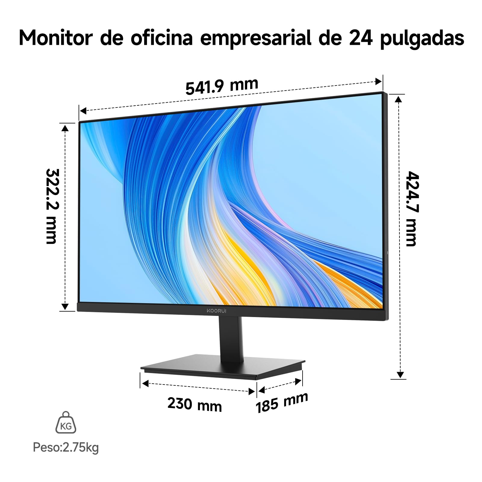 KOORUI Pantalla de 23,8 Pulgadas, IPS FHD Monitor,1920x1080,Monitor para PC de 100 Hz,con tecnología IPS y función de Cuidado Ocular, entradas HDMI y VGA,VESA 100 x 100 mm