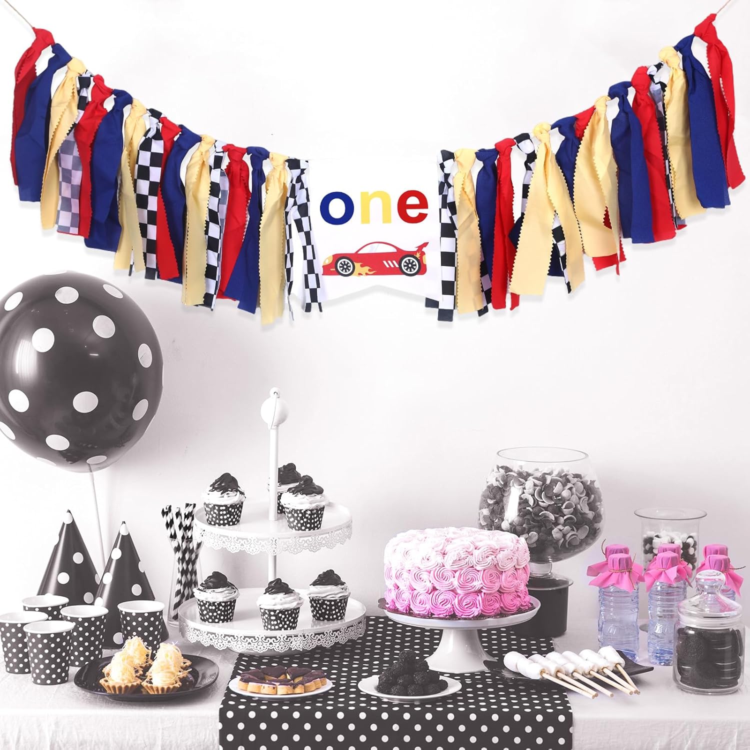 Racing Number One High Chair Banner, Fast One Birthday Decorations for Boys, High Chair Banner First Lap Around The Track Race Car Birthday Party Decorations for Boy With Black and White Checkered - Image 7