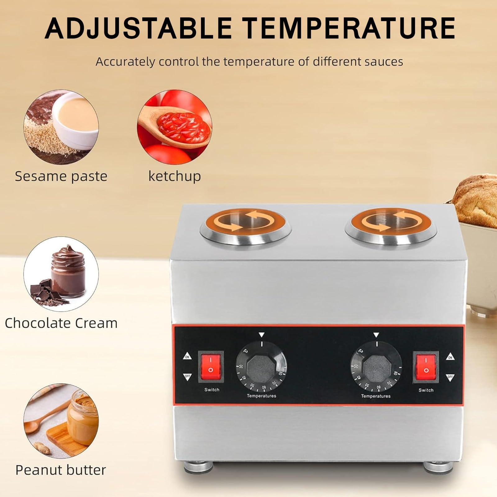 Dispenser per bevande calde e salse di formaggio a doppia funzione, commutazione senza sforzo tra opzioni salate e dolci per un riscaldamento versatile
