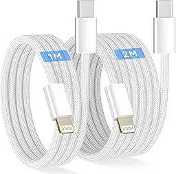 Cable USB C a Lightning para iPhone (2 Piezas, 1M+2M), Cable Lightning USB C [MFi Certificado] Cable i Phone Carga Rapida PD Transferencia de Datos 480 Mbit/s para iPhone 14/13/12/11, Blanco