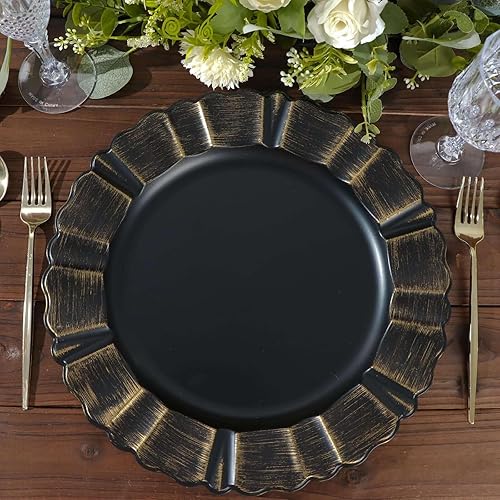Vista 53 de Efavormart 6 Pack 13" Gold Acrylic Plastic Dinner Plate Chargers With Gold Brushed Wavy Scalloped Rim
