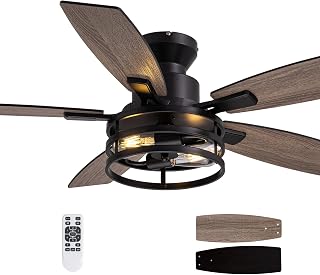 46 inch matte black ceiling fan with remote and wood blades
