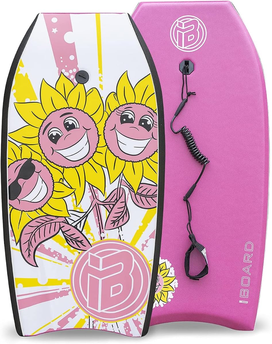 Bodyboard with Leash – EPS Core, Lightweight for Adults & Teens | Available in 33/37/41 inch Body Board Sizes with Color Options - Durable Wrist Leash for Safety and Easy Recovery