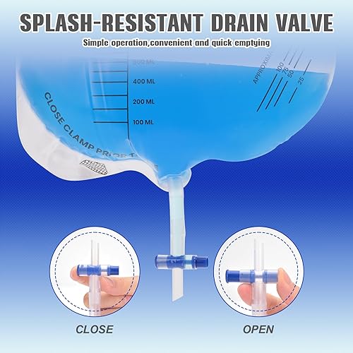 Miniatura 4 de Paquete de 5 bolsas de drenaje urinario con válvula antirreflujo, bolsa de orina de catéter con volumen de 67.6 fl oz, tubo de drenaje de 48