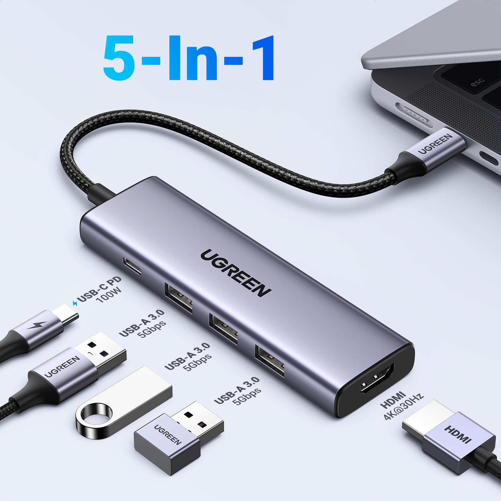 UGREEN Revodok 206 Hub USB C Dual HDMI 4K60Hz 8K30Hz Extension 2 Écrans