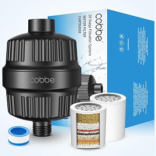 Cobbe Shower Filter for Hard Water Shower Head Filter - with 2 Replaceable Filter Cartridges - High Output Shower Water Filter for Removing Chlorine and Harmful Substance, Matte Black