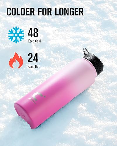 Miniatura 2 de Coolplus Botella de agua de 40 onzas aislada, frasco de agua de acero inoxidable con pajilla, de metal de doble pared al vacío con funda de