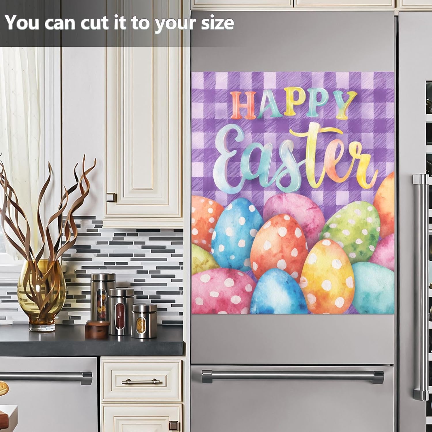 Happy Easter Purple Checkered Easter Dishwasher Magnet Cover-23" x 26" Sheet, Decorative Magnetic Dishwasher Front Covers Door Magnets Fridge Panel Decal for Home Appliance Kitchen Decor
