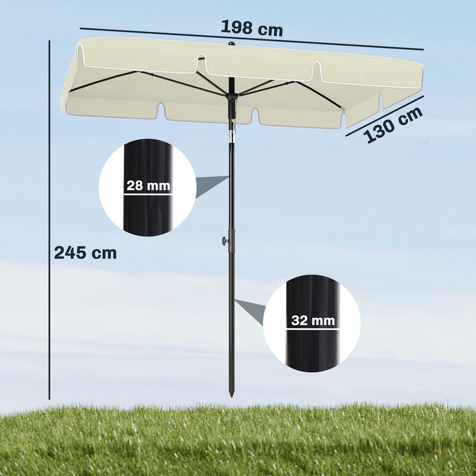 Outsunny Parasol de Jardin Rectangulaire Inclinable 2 x 1,3 m Beige Clair | Parasol Droit, Alu Métal, Polyester Haute Densité