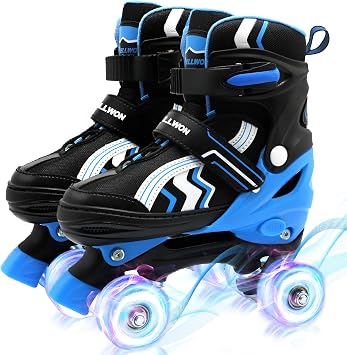 Kids Roller Skates, 4 Adjustable Rollerskates with Light Up Wheels, Child Roller Skates for Girls Boys, Children Beginners for Outdoor Indoor Sports
