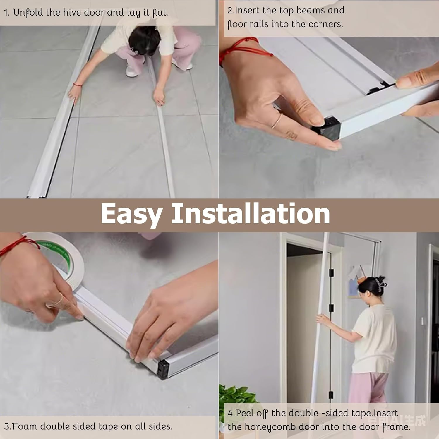 Honeycomb Invisible Folding Sliding Door 20x70 40x70 80x70 32x80 60x80 40x90 90x90 in, Drill Free Accordion Doors Interior, Partition Folding Door for Closet Hallway(60"x90")