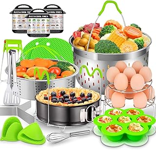 17 Pcs Accessories for Instant Pot, EAGMAK 6, 8 Qt Pressure Cooker Accessories - 2 Steamer Baskets, Non-stick Springform P...
