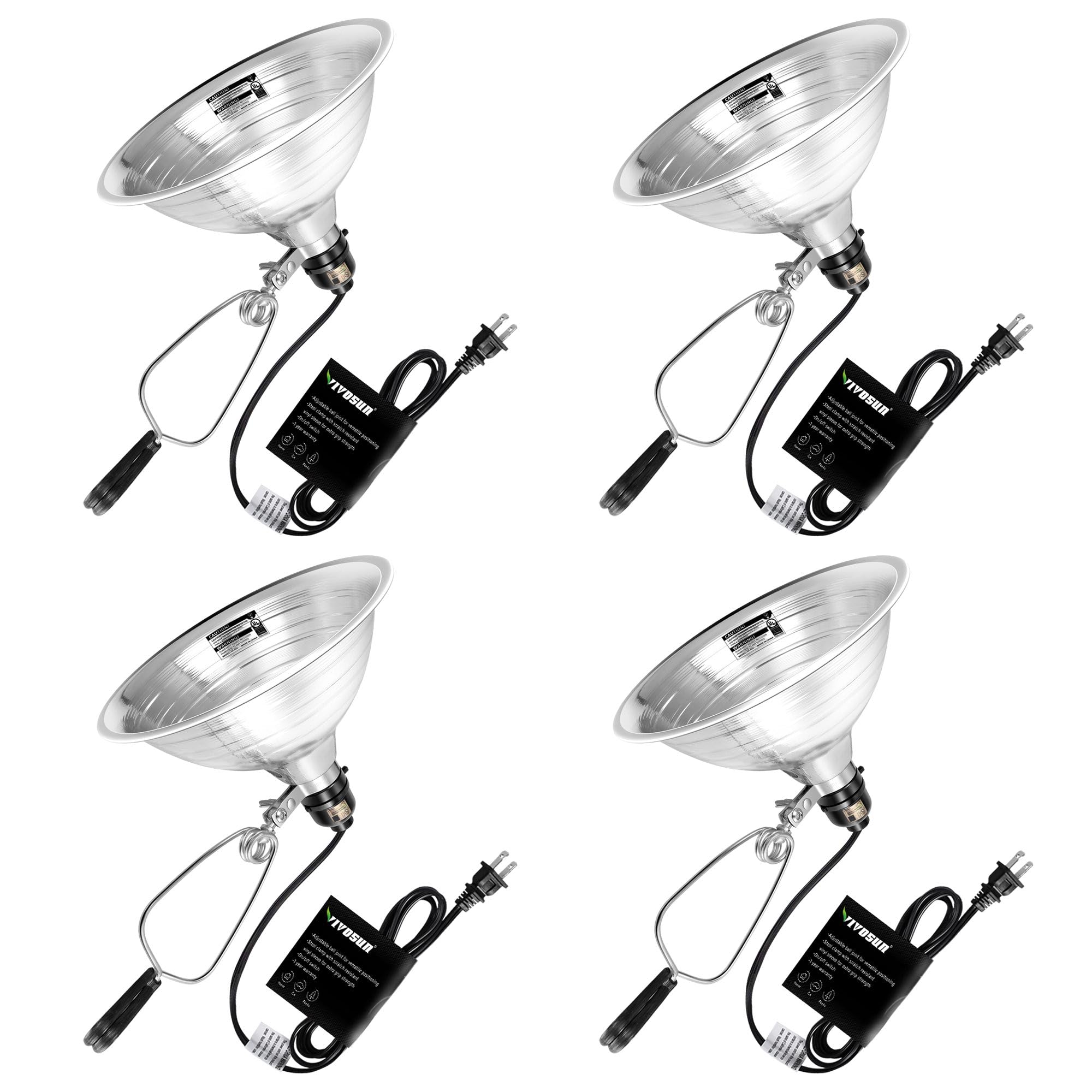 VIVOSUN 4 Pack Clamp Lamp Light with Detachable 8.5 Inch Aluminum Reflector