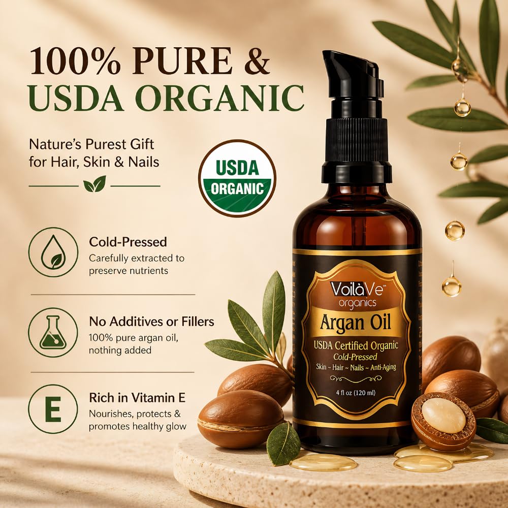 Organiczny olejek arganowy do włosów i twarzy - Cold-Pressed 100% czysty olej arganowy Moroccan - ECOCERT i USDA Certified Organic - Miracle Beauty Oil for Skin, Hair & Nails - wygodna butelka z