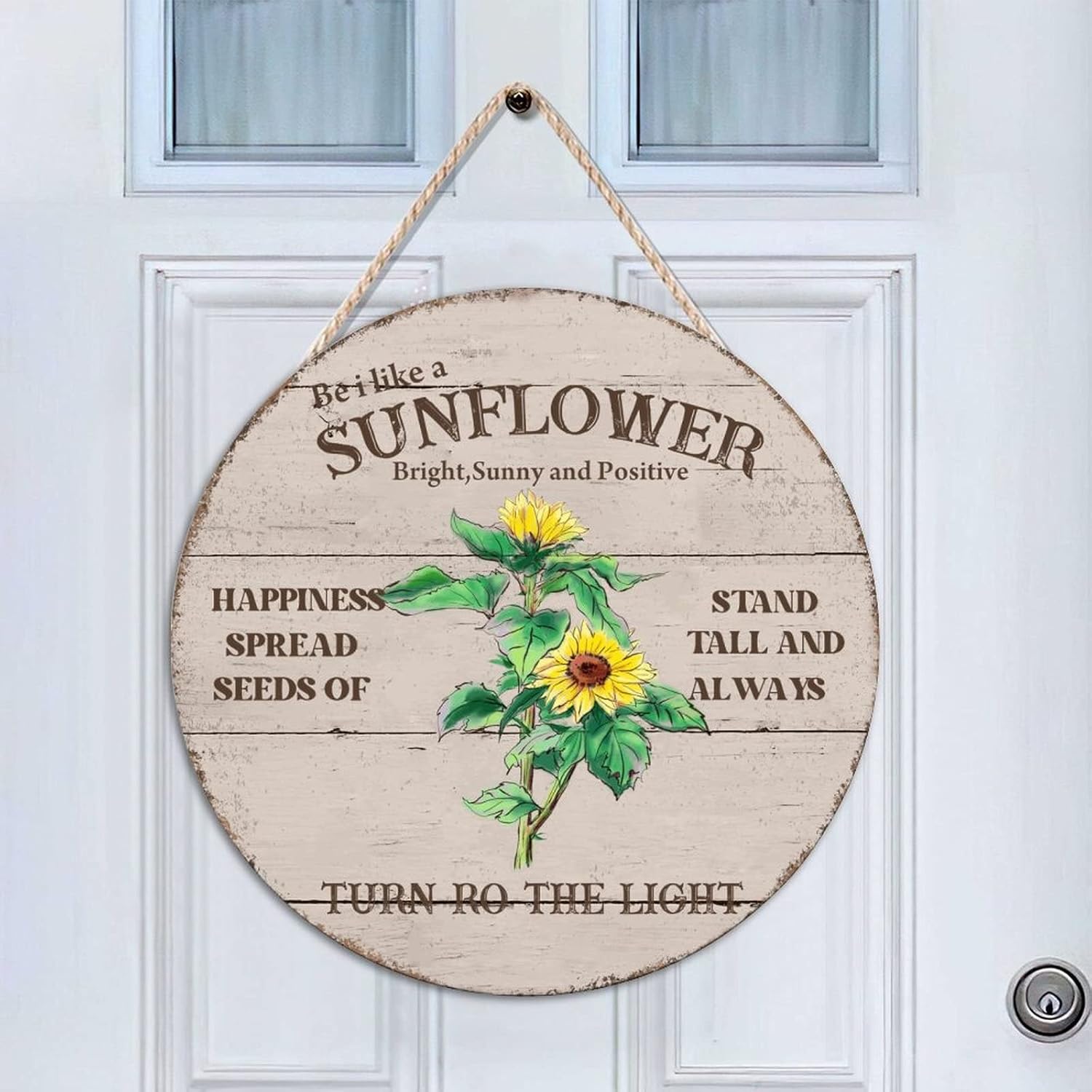 Gold Wall Door Hanging Sign, Sunflower Wood Door Sign, Always 16x16in Front Door Round Wood Sign for Front Door Farmhouse Porch Housewarming Gifts