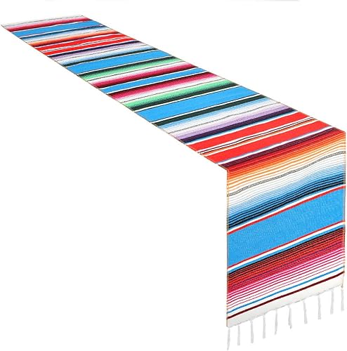 Miniatura 8 de Camino de mesa mexicano, paquete de 6 caminos de mesa de serape de algodón para decoración de fiestas temáticas mexicanas, fiesta, cinco de mayo,
