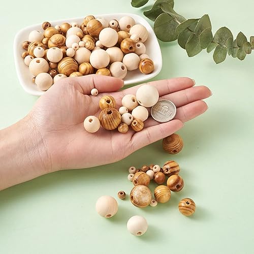Miniatura 4 de 1010 cuentas de madera sin terminar, cuentas redondas de madera natural, 7 tamaños, cuentas espaciadoras de madera surtidas para hacer manualidades