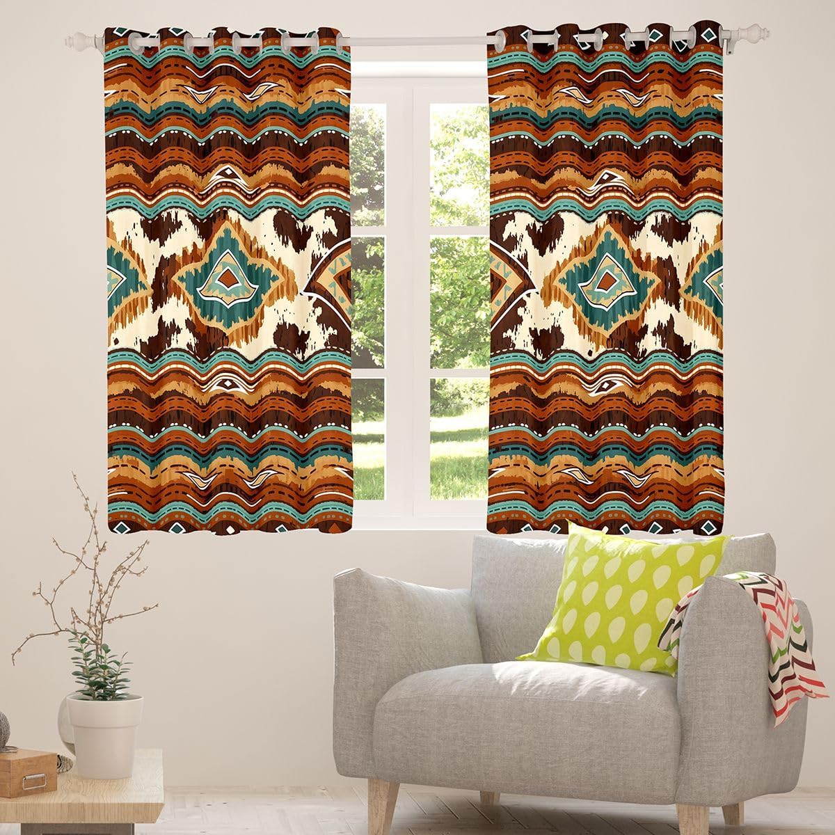 Feelyou Western Aztec Blackout Curtains Cow Fur Print Boho Darkening Drapes for Bedroom Living Room Decor Exotic Tribal Thermal Insulated Shades Window Treatments, 2 Panels 38 x 54 Inch