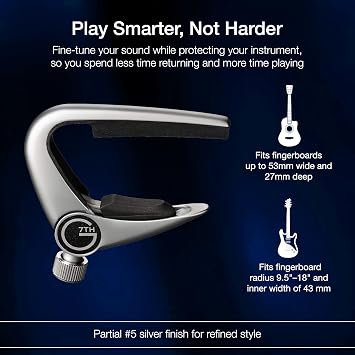 G7th Newport 5 String Partial Silver Guitar Capo - Lightweight with Adjustable Tension Control - Protective Silicone Pads - Capo for Acoustic and Electric Guitar - UK Designed