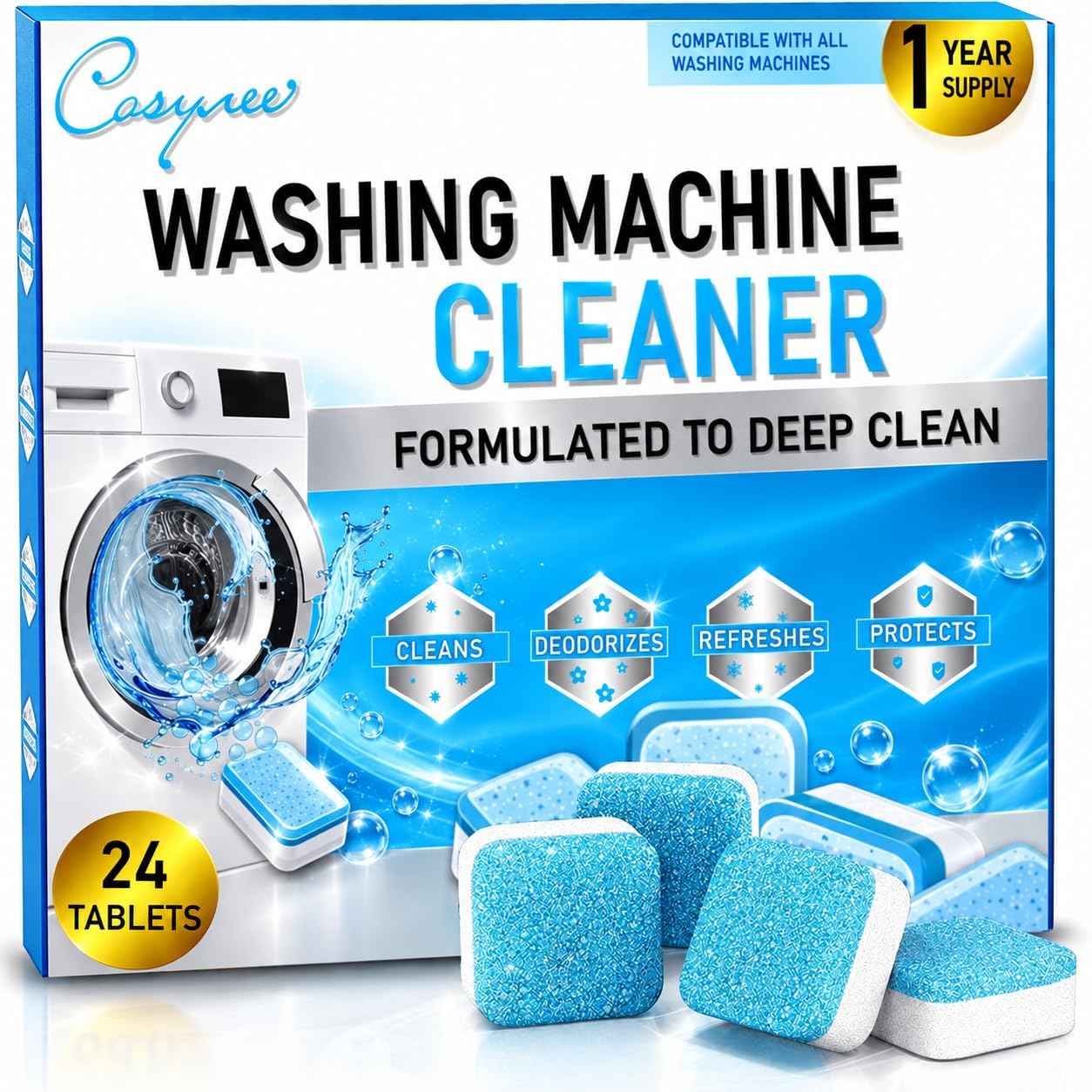 cosynee Washing Machine Cleaner, #1 Washing Machine Cleaner Tablet, 24 Count 1 year compact pack