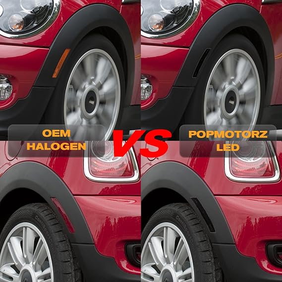 POPMOTORZ LED Side Marker Lights Kit 4 Pcs Amber Front & Red Rear Fender Bumper Side Marker Lamps Assembly Compatible with BMW MINI Cooper R55 R56 R57 R58 R59 R60 R61 OEM Replacement-Smoke Lens