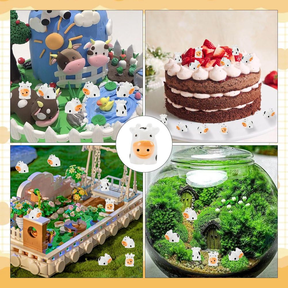 100 Pcs Mini Vache Figurines Résine Vache Miniature Animaux Figurines Fée Jardin Miniature Mousse Paysage DIY Artisanat Facile à Utiliser