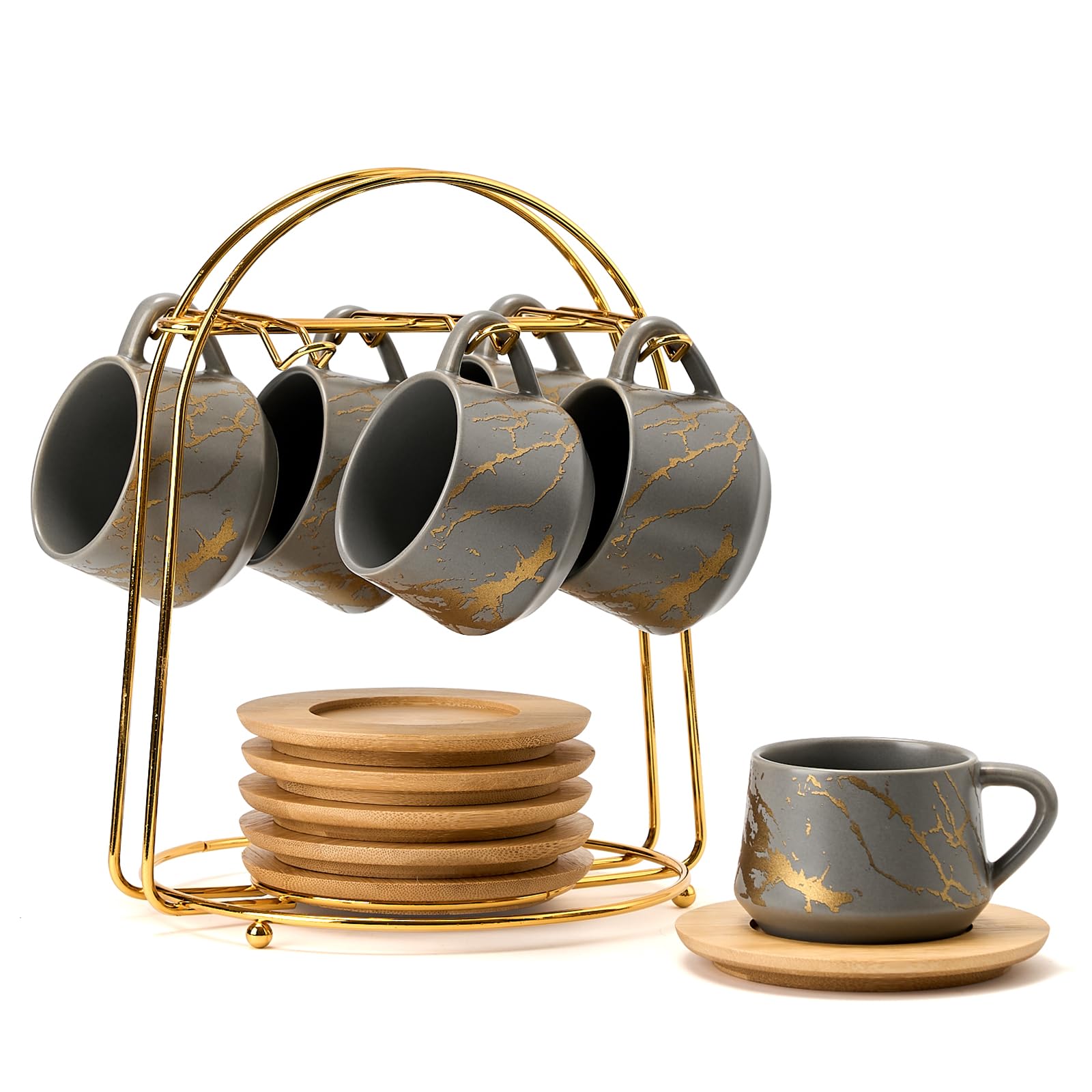 Cup And Saucer Set LUKA Porcelain Espresso Cup With Saucer And Metal ...