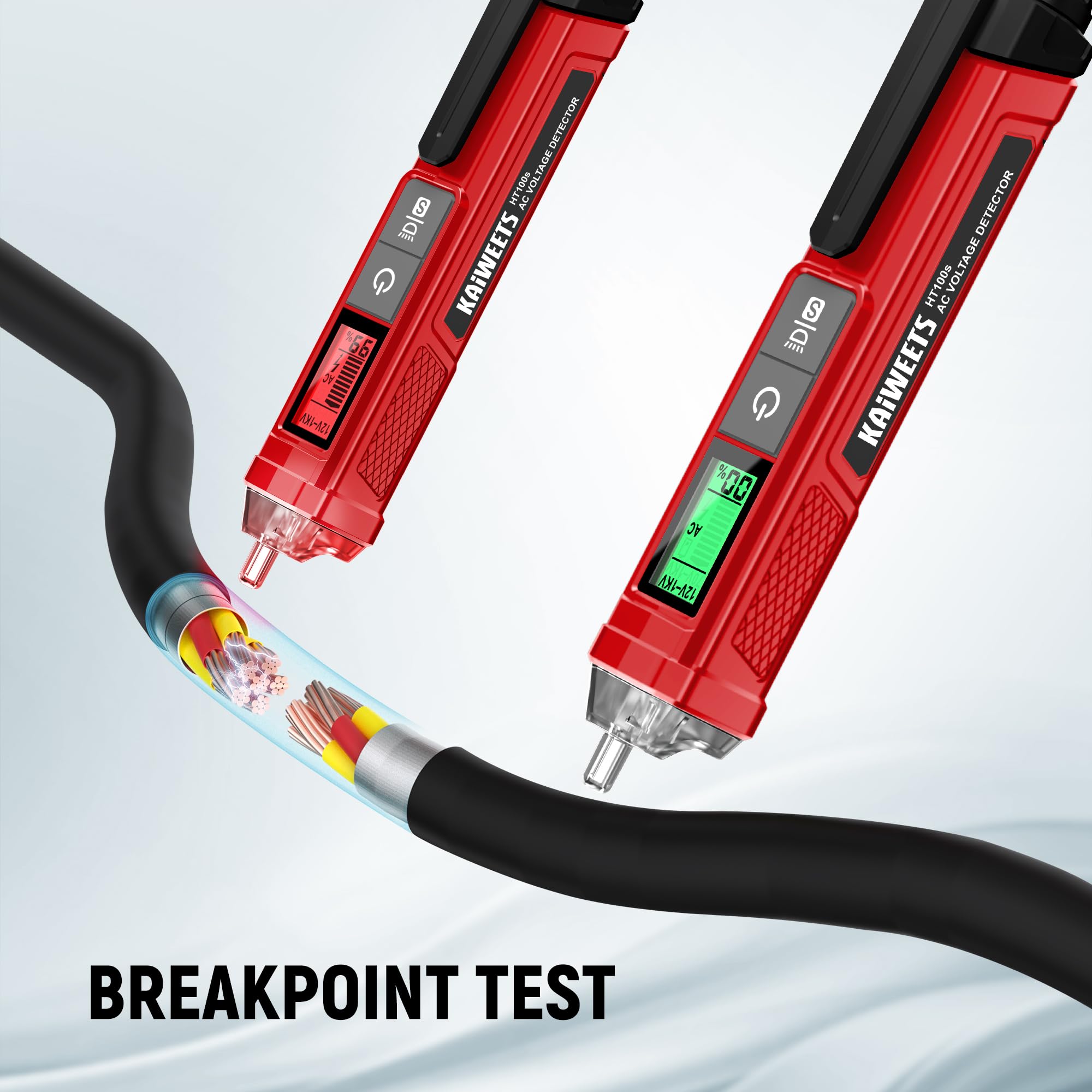 KAIWEETS Voltage Tester/Non-Contact Voltage Tester with Signal Percentage, Dual Range AC 12V/70V-1000V, Live/Null Wire Tester, Electrical Tester with LCD Display, Wire Breakpoint Finder (Full Red) — Amazon image 4