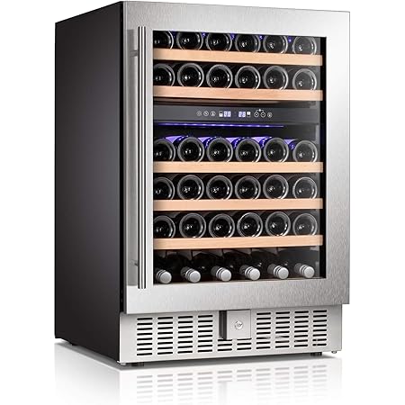 Antarctic Star 24" Wine Cooler Beverage Refrigerator Beer Mini Fridge 46 Bottles Dual Zone Built-in Freestanding Stainless Steel Double-Layer Tempered Digital Temperature Memory Function Glass Door