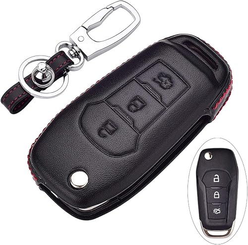 ROYALFOX (TM 2/3 Botones de cuero Flip Remote Key Fob Funda para 2015 2016 2017 2018 2019 Ford F150 F250, Focus 3 Escort Kuga Everest Fiesta Mustang