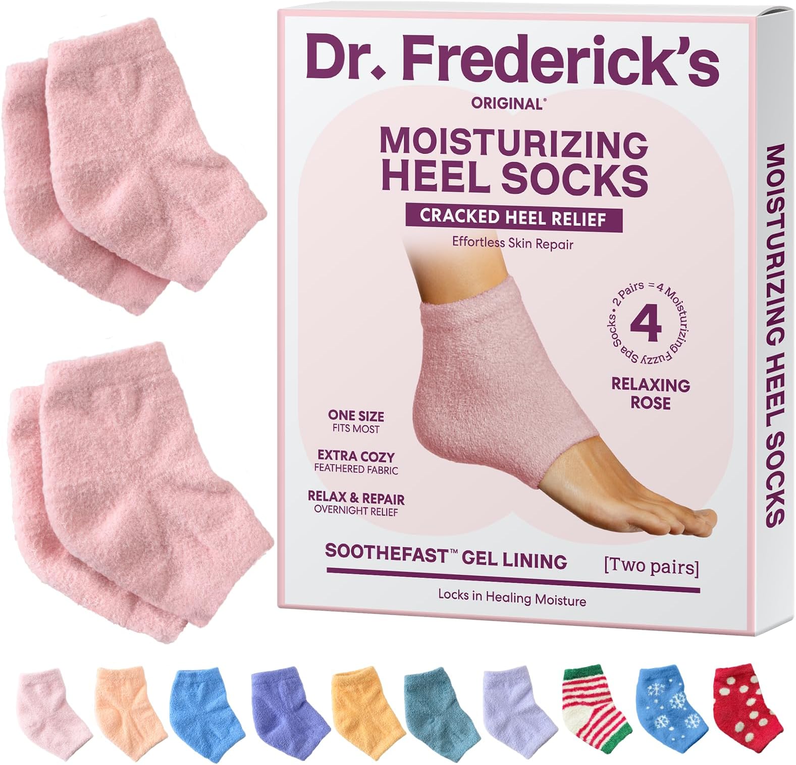 Dr. Frederick’s Original Moisturizing Fuzzy Heel Socks - Cozy Gel-Lined Socks for Dry Cracked Heels - 2 Pairs - Overnight Foot Care with Olive Oil, Vitamin E - Gifts for Women & Men - Relaxing Rose