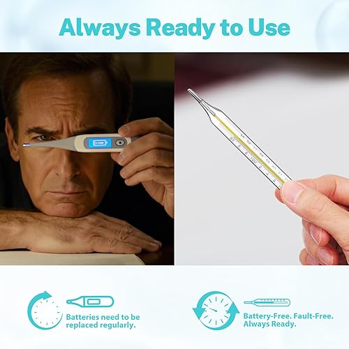 Miniatura 4 de 3 unidades de temperatura oral de vidrio para adultos y niños, indicador preciso de fiebre de las axilas de doble escala ℃ y ℉ con funda, medición