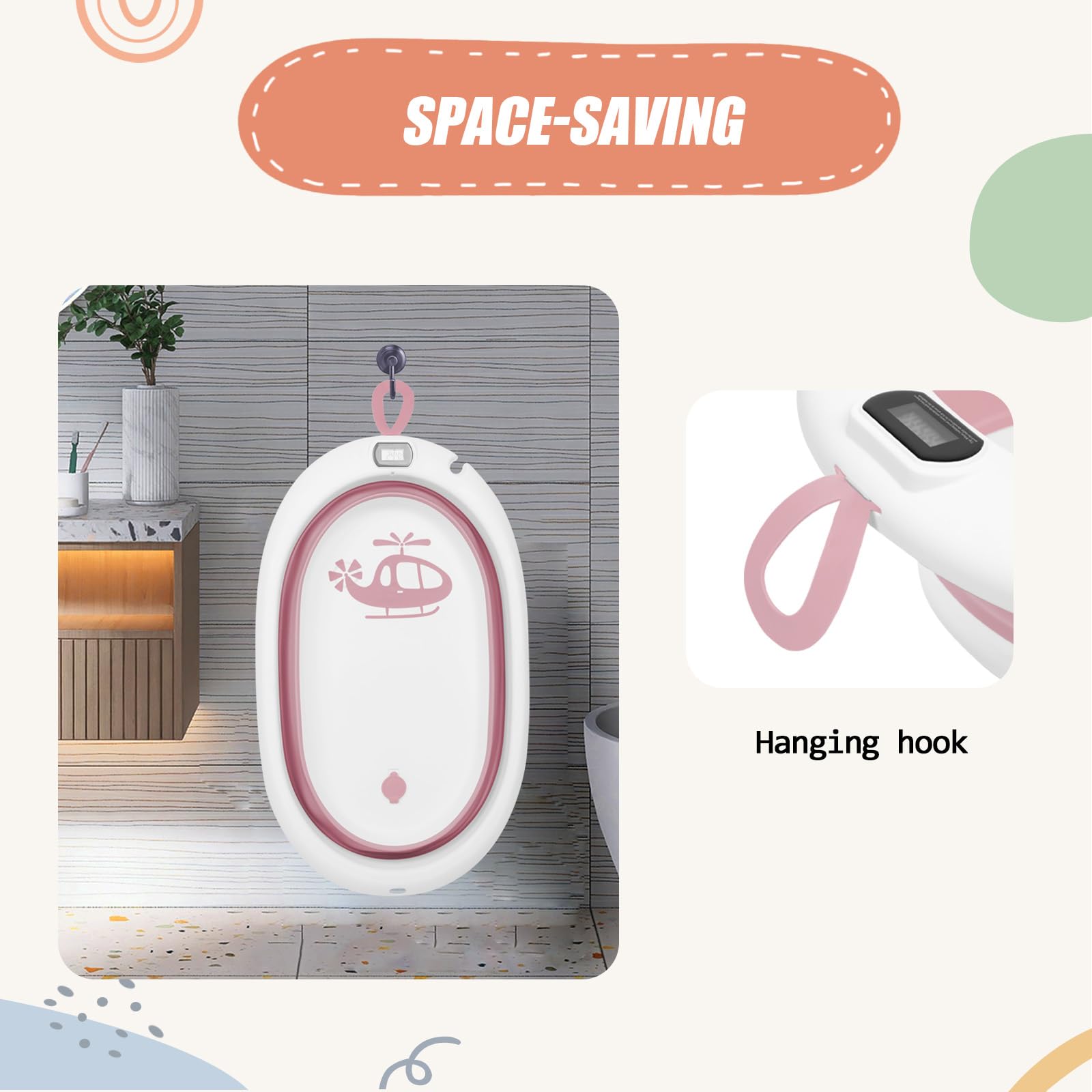 Mul-Bobutica - Bañera plegable para bebé, con soporte, termómetro 2.0, asiento y kit de drenaje, bañera de bebé sobre pie, apto para bebés de 0 a 3 años (rosa)