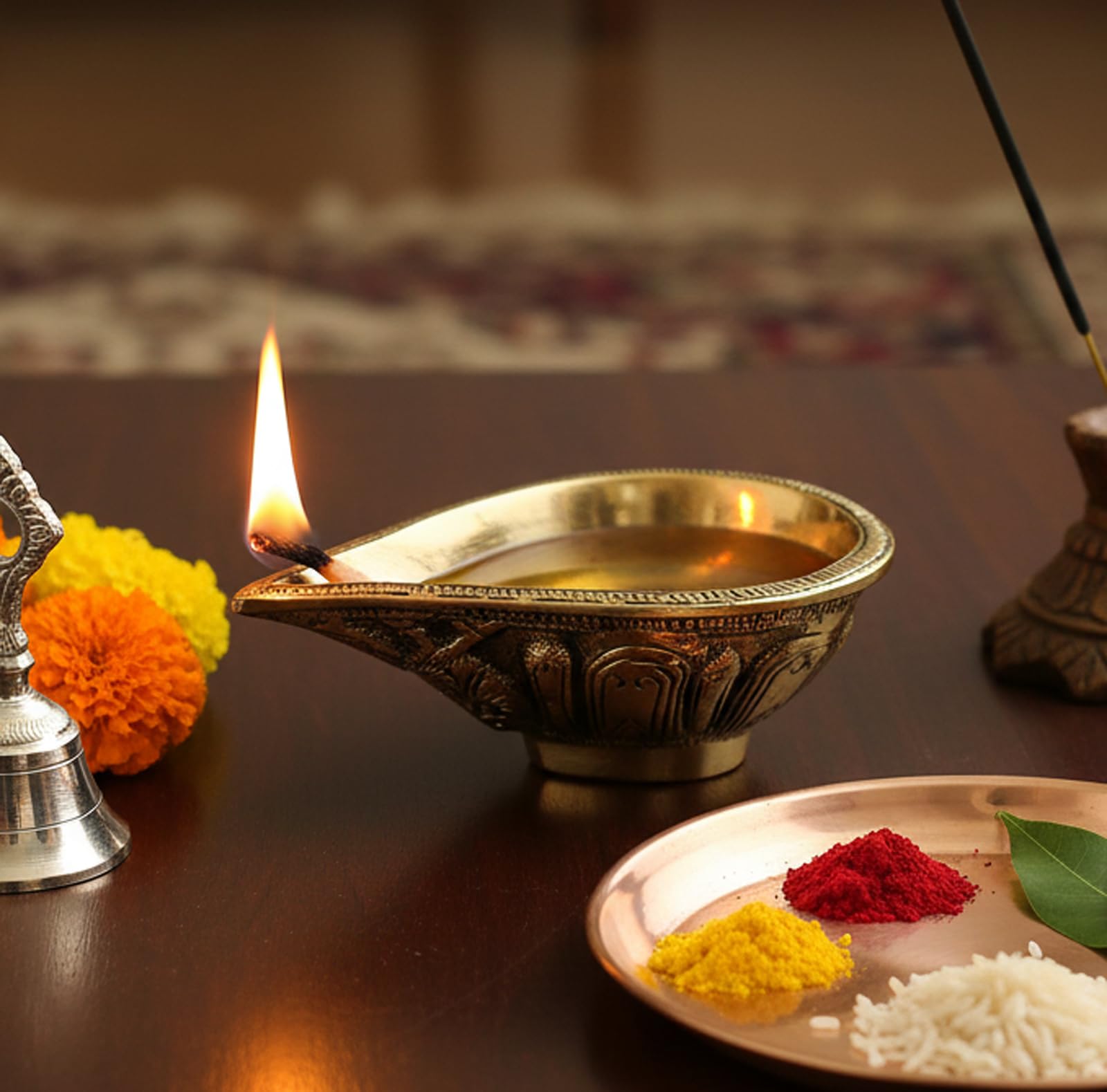 eSplanade Brass Diya Deepam Oil Lamp Kuthu Vilakku | Home Decor | Golden - 4.5" Inches Length (4.5" Inch)