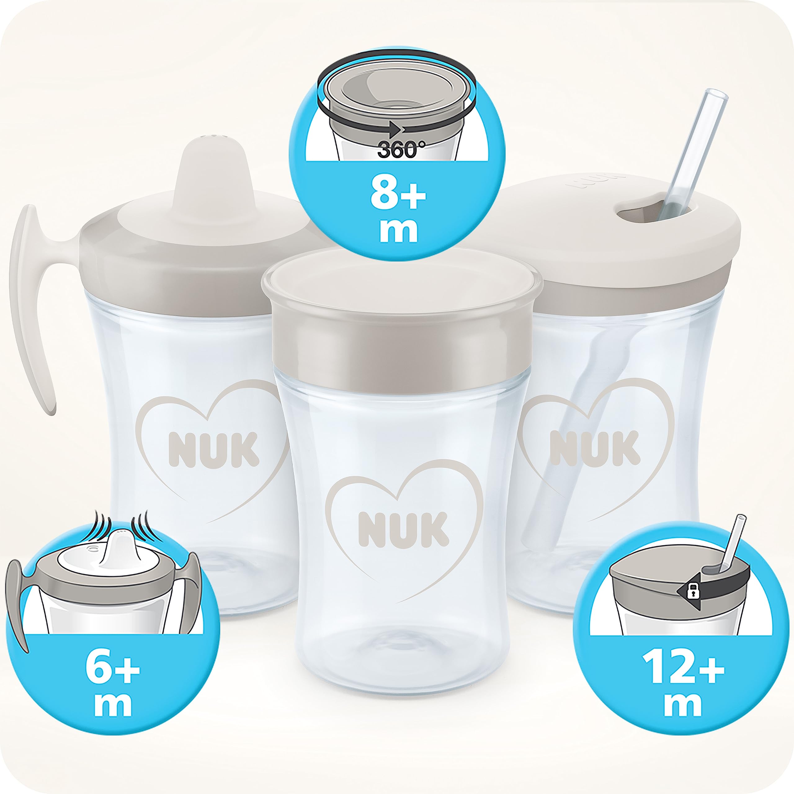 NUK Magic Cup vaso aprendizaje bebe de acero inoxidable | +8 meses | 230 ml | Borde a prueba de derrames de 360° para beber desde cualquier lado | A prueba de fugas | Azul