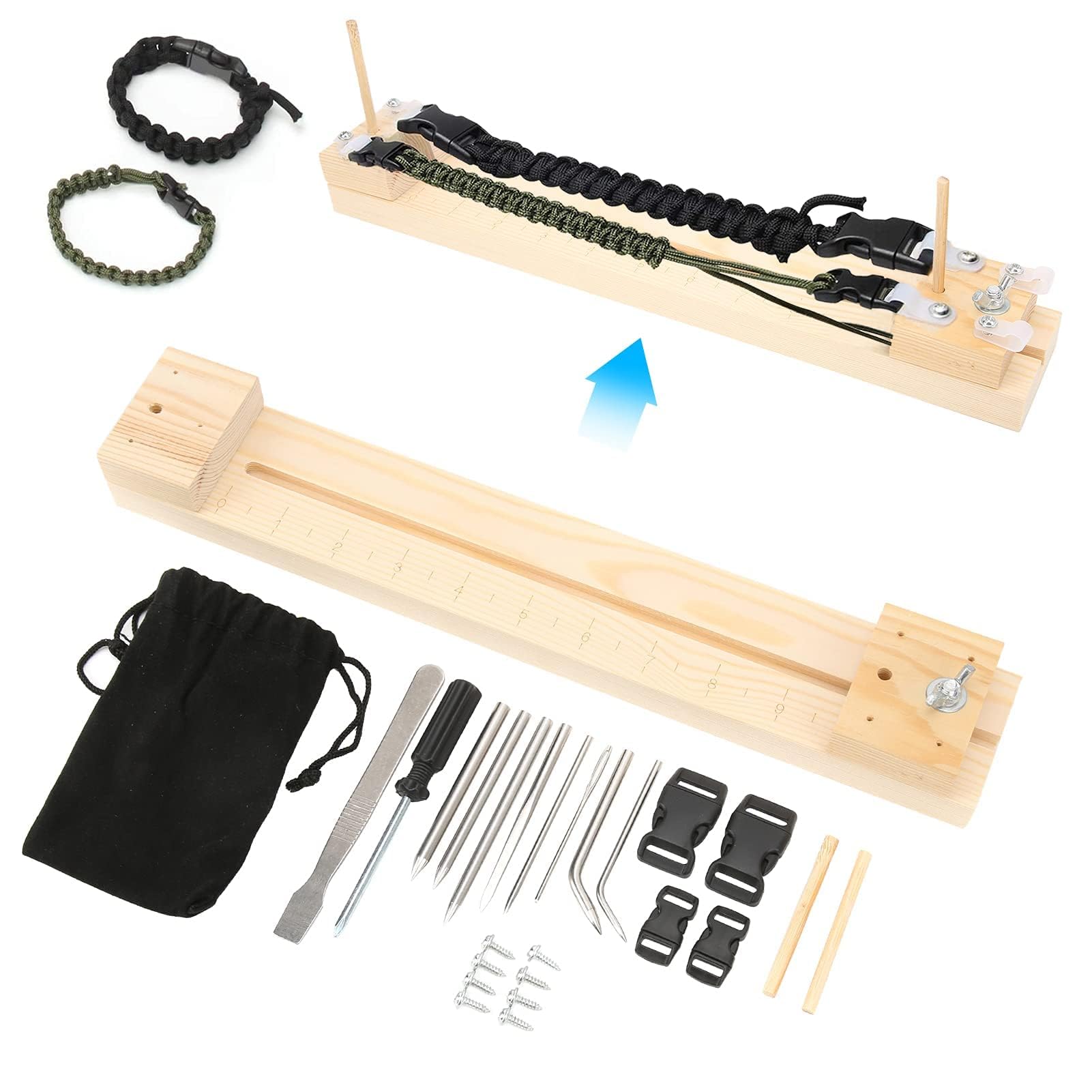 Set Braccialetto Fai Da Te Paracord, Strumento Braccialetto Maker in Legno Bracciale in Paracord Tessitore Telaio Intrecciato Aghi in Paracord Combinazione per Maglieria