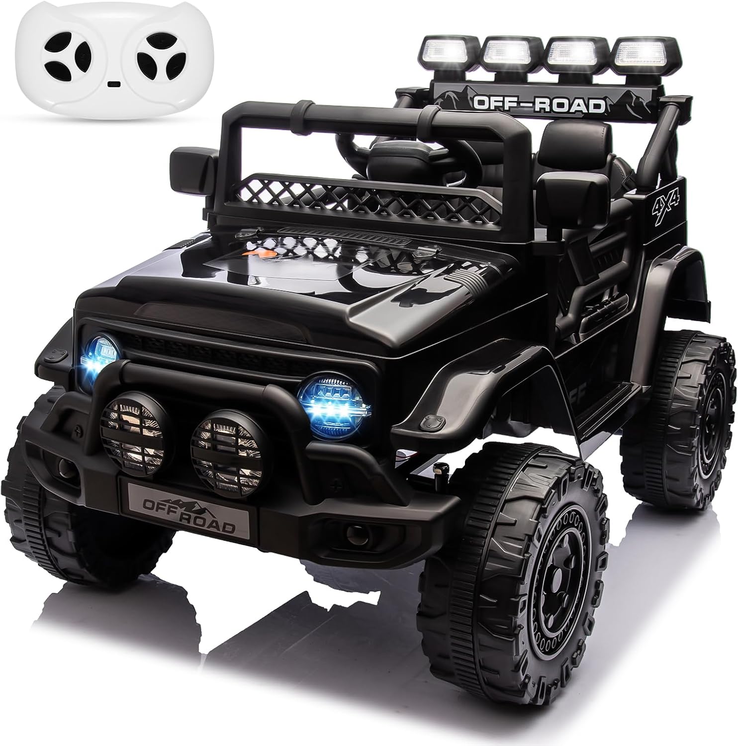 12V Ride On Truck Car,Electric Car with Remote Control,Children Ride On Toy with Spring Suspension, Led Lights, Music, Battery Display for Kids 3-8,Black