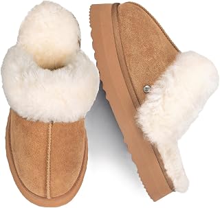 Women's Sheepskin House Slippers Indoor Outdoor Shearling Shoes for Women