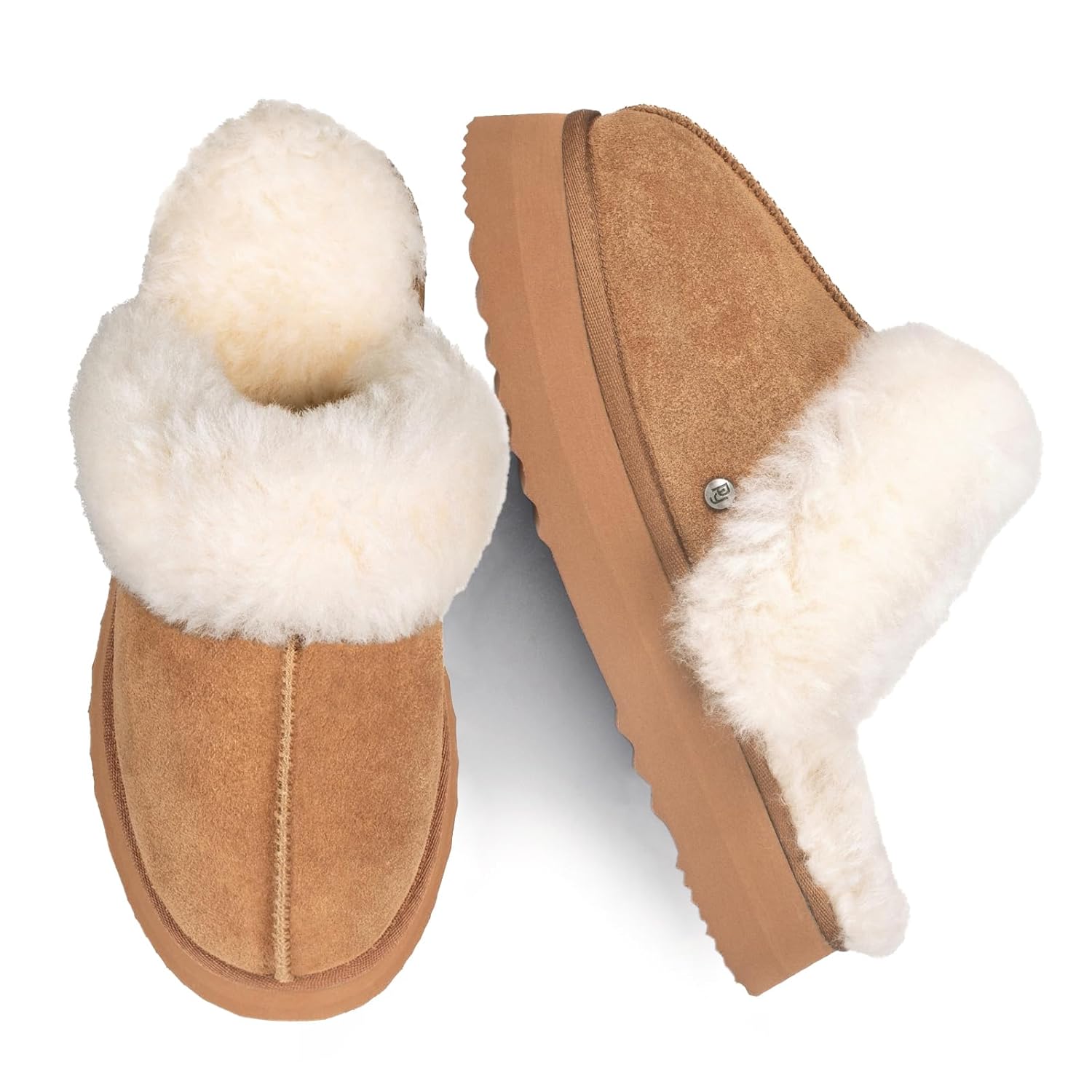 Parfeying Womens Shearling Slippers Genuine Leather with Rubber Sole Sheepskin Fuzzy Indoor Outdoor Shoes for Home
