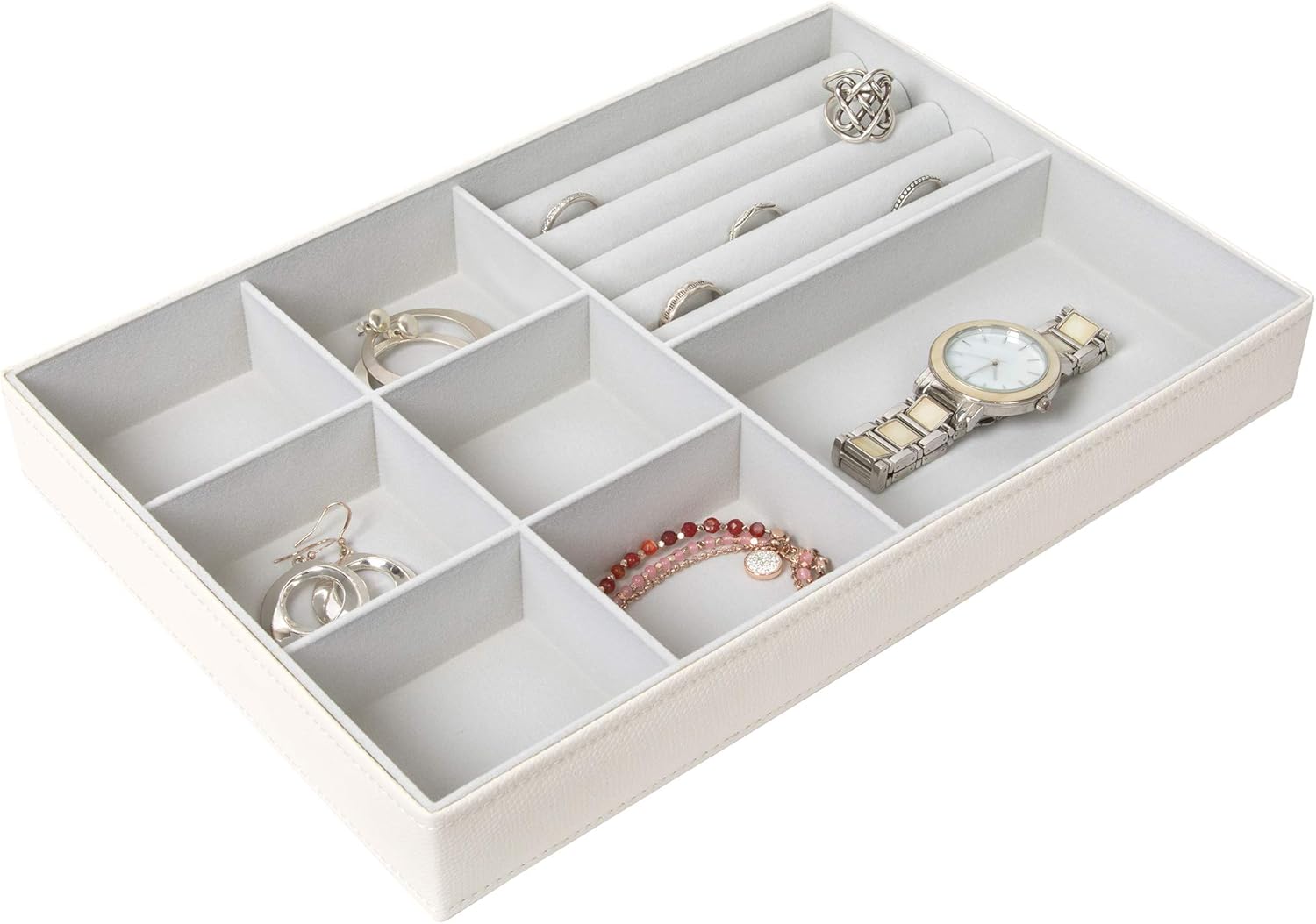 Richards Homewares Stackable Jewelry Storage Organizer Tray, 8-Compartment with Ring Holder, Champagne : Everything Else