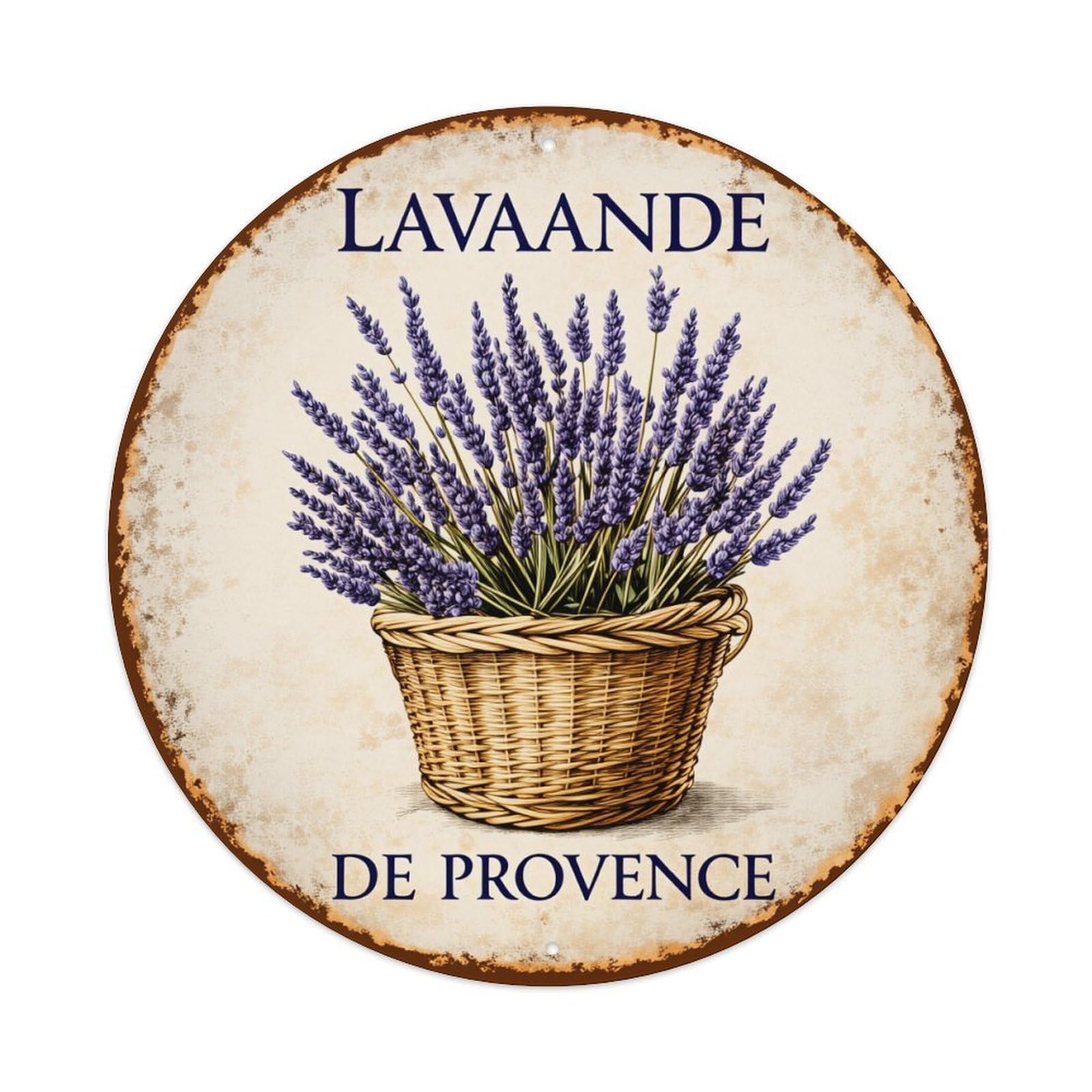 Lavender Basket Vintage Label Design Round Tin Sign Vintage Metal Sign Home Bar Garden Indoor & Outdoor Wall Decor Retro Metal Poster 8x8 Inch