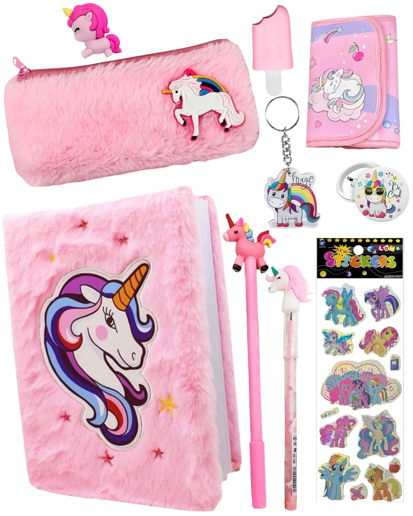 Le Delite Unicorn Fur Diary For Girls (Pack Of 10 Items) I Furry Notebook With Fur Pencil Pouch, Pen-Bullet Pencil, Eraser, Mini Diary, Keychain, Badge, Highlighter & Stickers (B0C3RSTQTP) Amazon Price History, Amazon Price Tracker