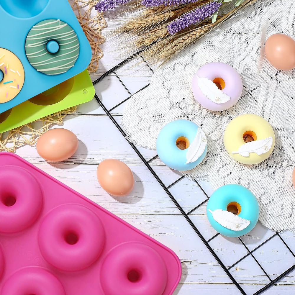 Set 3 Stampi Per Ciambelle In Silicone - Antiaderenti, Per Forno E Microonde, 6 Cavità Ciascuno (Blu, Verde, Rosa) - Foto 9