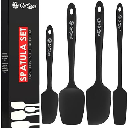 UpGood Silicone Spatula Set 600°F - High Heat Resistant Nonstick, Small and Large Kitchen Spatulas - Flexible BPA Free Professional Grade Cookware - Utensils for Cooking, Baking, Mixing(4 Pcs, Black)