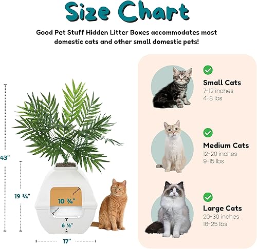 Miniatura 56 de Good Pet Stuff Kit original de caja de arena oculta y forro reutilizable, maceta redonda cerrada con plantas artificiales, sistema de filtro de olor