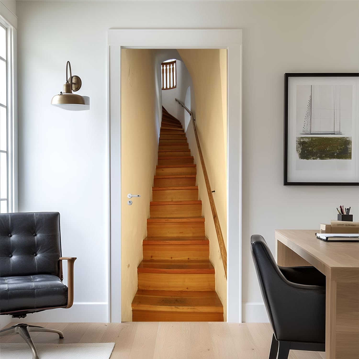 artfanke 3D Door Sticker Peel and Stick 30.3"x78.7"-Self-Adhesive Staircase Door Wallpaper Wall Decals Vinyl Poster for Home Decor (2 Sheets/Set)