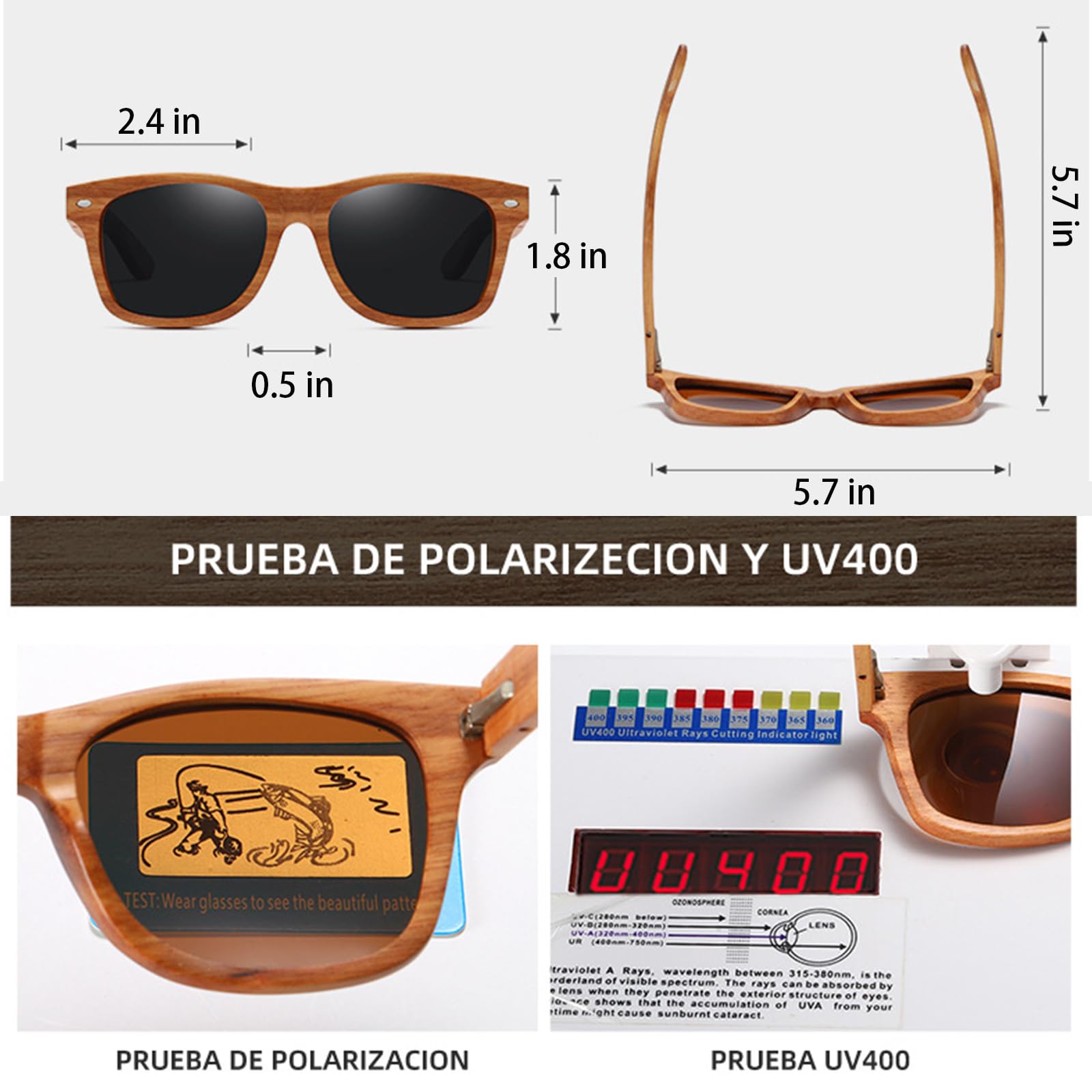 Sonnenbrille Holz Herren & Damen Polarisiert - Schwimmende Bambus Brille UV400 - Retro Style - Leicht & Robust Für Autofahren, Sport & Strand - Inkl. EtuiC,1