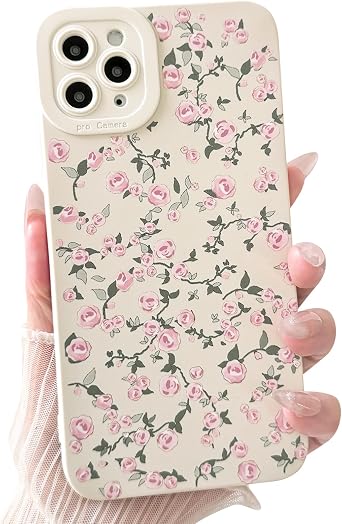 NITITOP Compatible with iPhone 11 Pro Case Cute Aesthetic Flower Floral Vintage Rose Pattern Design for Women Girls Soft TPU White Back Shockproof Protective Phone Cover - Light Pink