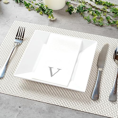 Miniatura 89 de Luxenap - Toallas de invitados de 15.8 x 7.9 pulgadas, 50 toallas de mano con letras plateadas, letra "P", fuente Sans Serif, servilletas de papel