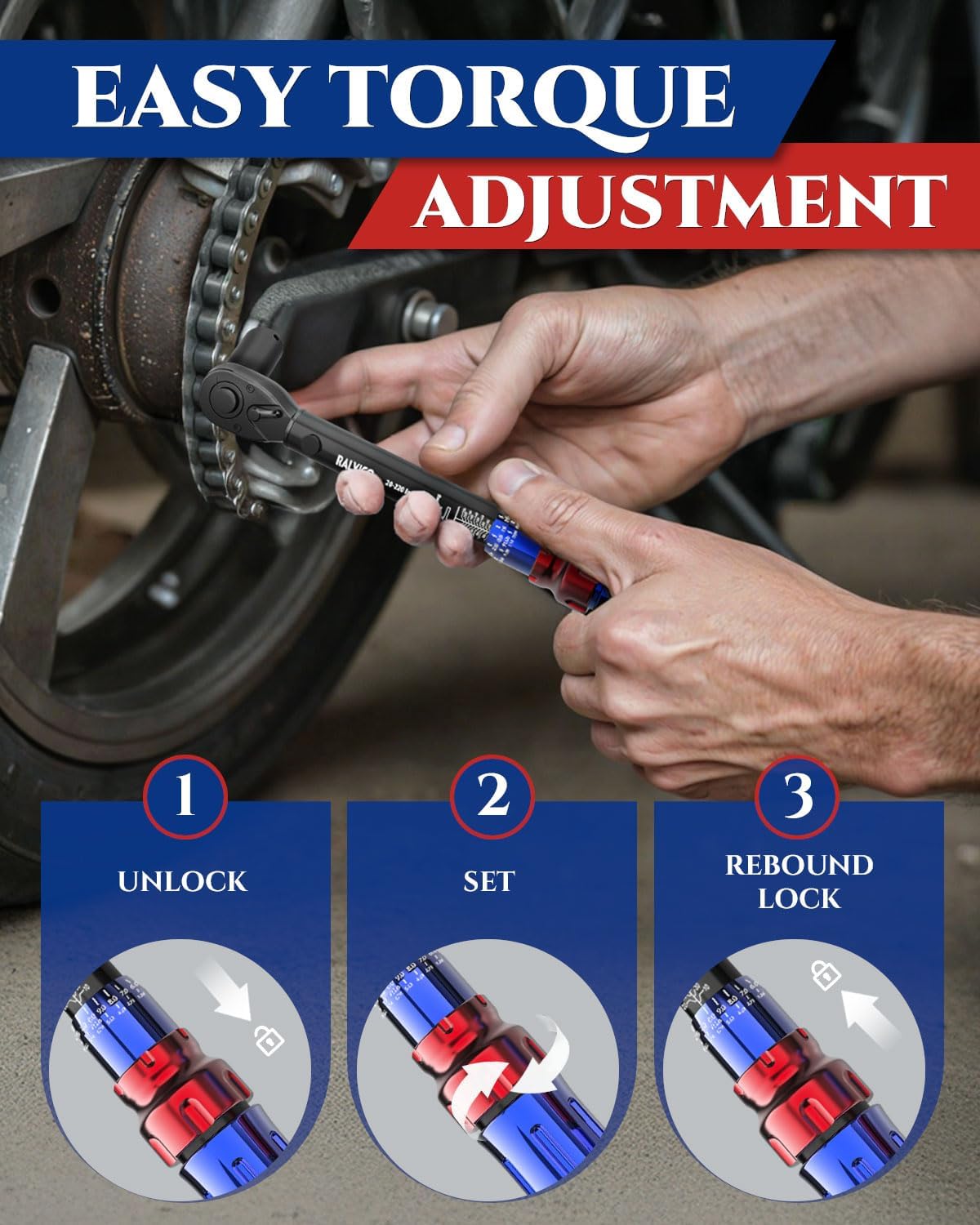 Torque Wrench Set 1/4'' & 3/8'' & 1/2'' ±3% Accuracy 72-Tooth Dual Scale Dual-Direction Adjustable Drive Click Torque Wrench 5-45 Ft.Lb& 20-220 In.Lb& 10-170 Ft.Lb for Bike,Car,Moto,Truck,DIY